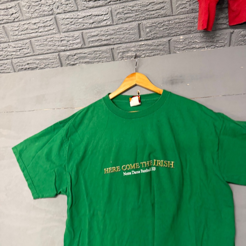 Vintage Notre Dame Football 2003 T-Shirt Green Here Come The Irish XL 2000s NCAA